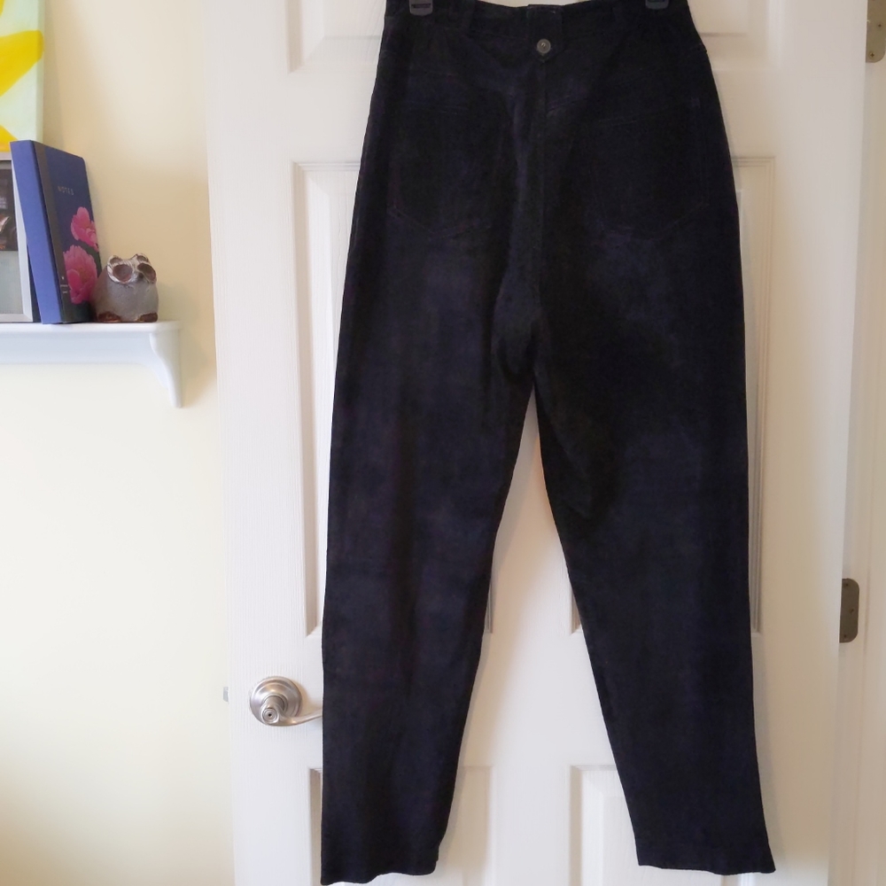 VTG Black Leather Suede Pants size 8 with elastic in waist